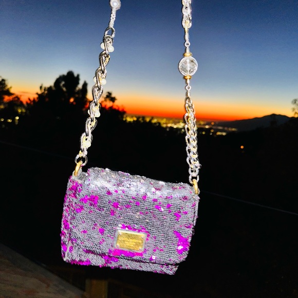 Dolce & Gabbana: Reversible Sequin Beaded Strap Miss Charles Mini Shoulder Bag - Picture 9 of 16